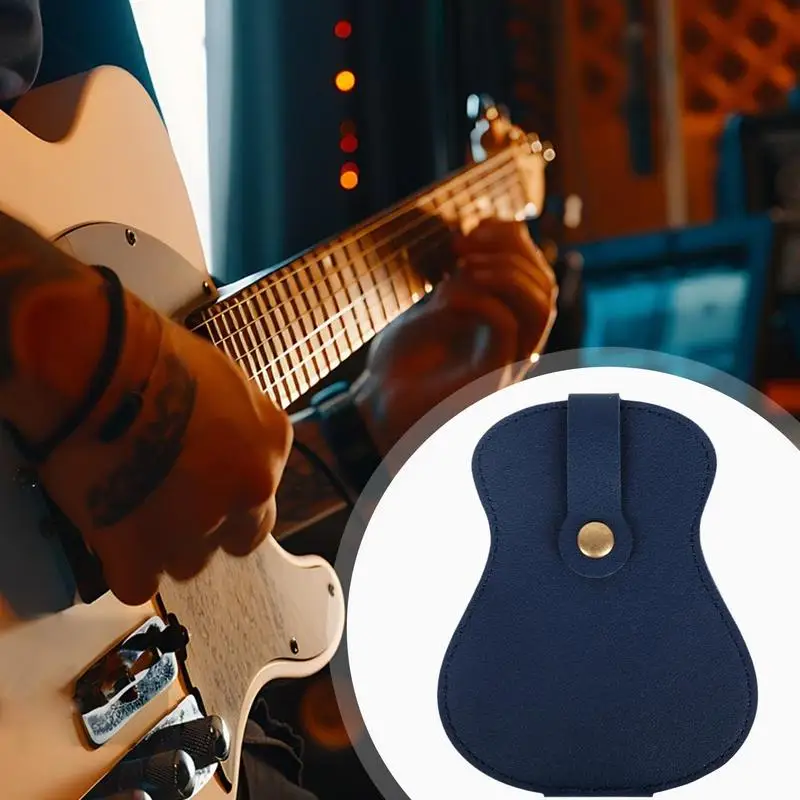 Guitar Shaped Pick Holder Lightweight Guitar Picks Holder Leather Pick Box Large Capacity Storage Bag With 18