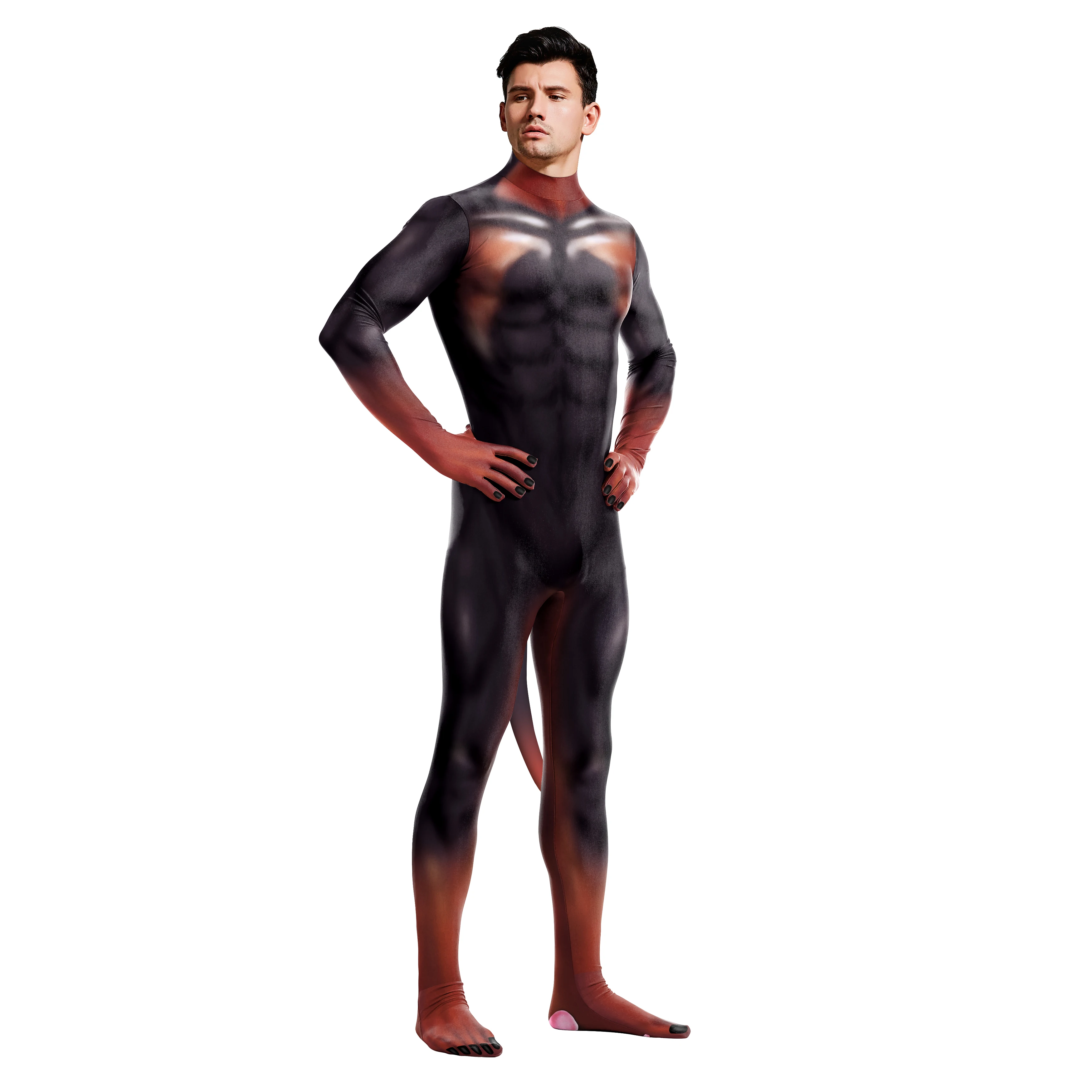 Cosplay Halloween Animal Wolf 3D Printing Petsuit With Tail Furry Costume Zipper Jumpsuit Men Zentai Bodysuit