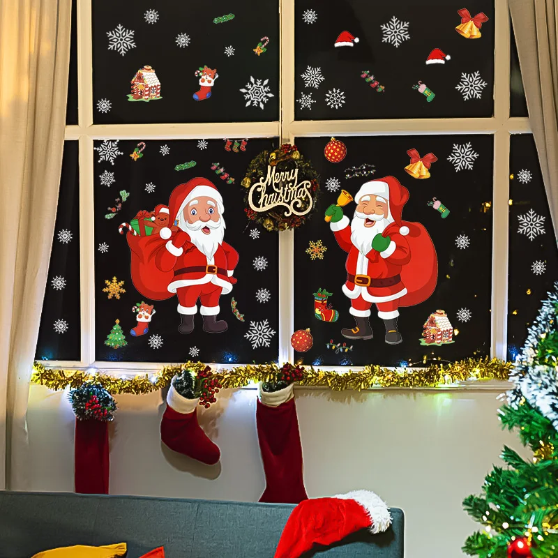 

6pcs Cartoon Christmas Window Stickers Santa Claus Elk Christmas Tree Wall Sticker Christmas Decoration 2024 New Year Supplies