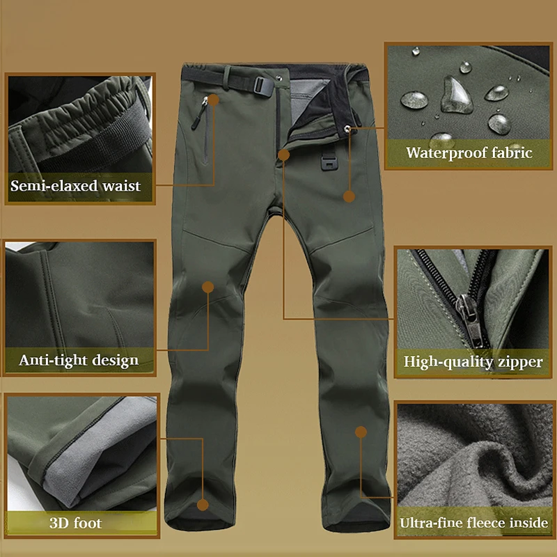 Hiking Pants Fleece Pants LNGXO Fleece Women's Pants Winter Warm Waterproof Outdoor Soft Shell Pants Camping Trekking Skiing Mountaineering Rain Trousers