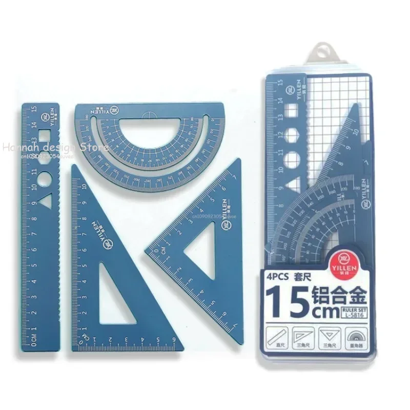 Aluminium Ruler Set Metal/Plastic/Soft Geometry Maths Drawing Compass Stationery Rulers Mathematical 4Pcs/Set School