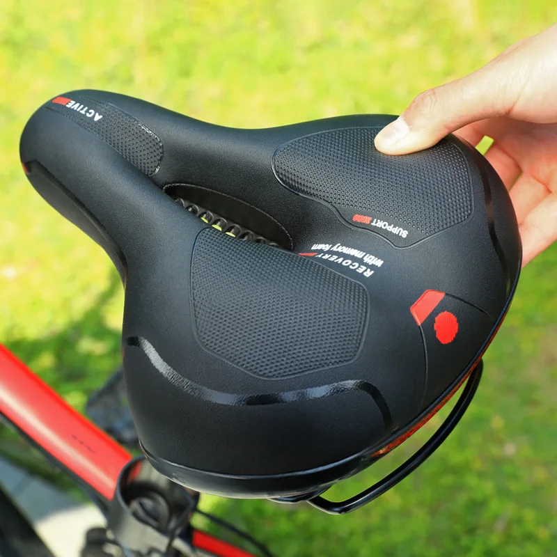Bicycle Saddle Soft Thicken Wide Bicycle Seat Cycling Big Bum Bike Saddle Reflective Shock Absorbing Hollow Breathable Rainproof Pad