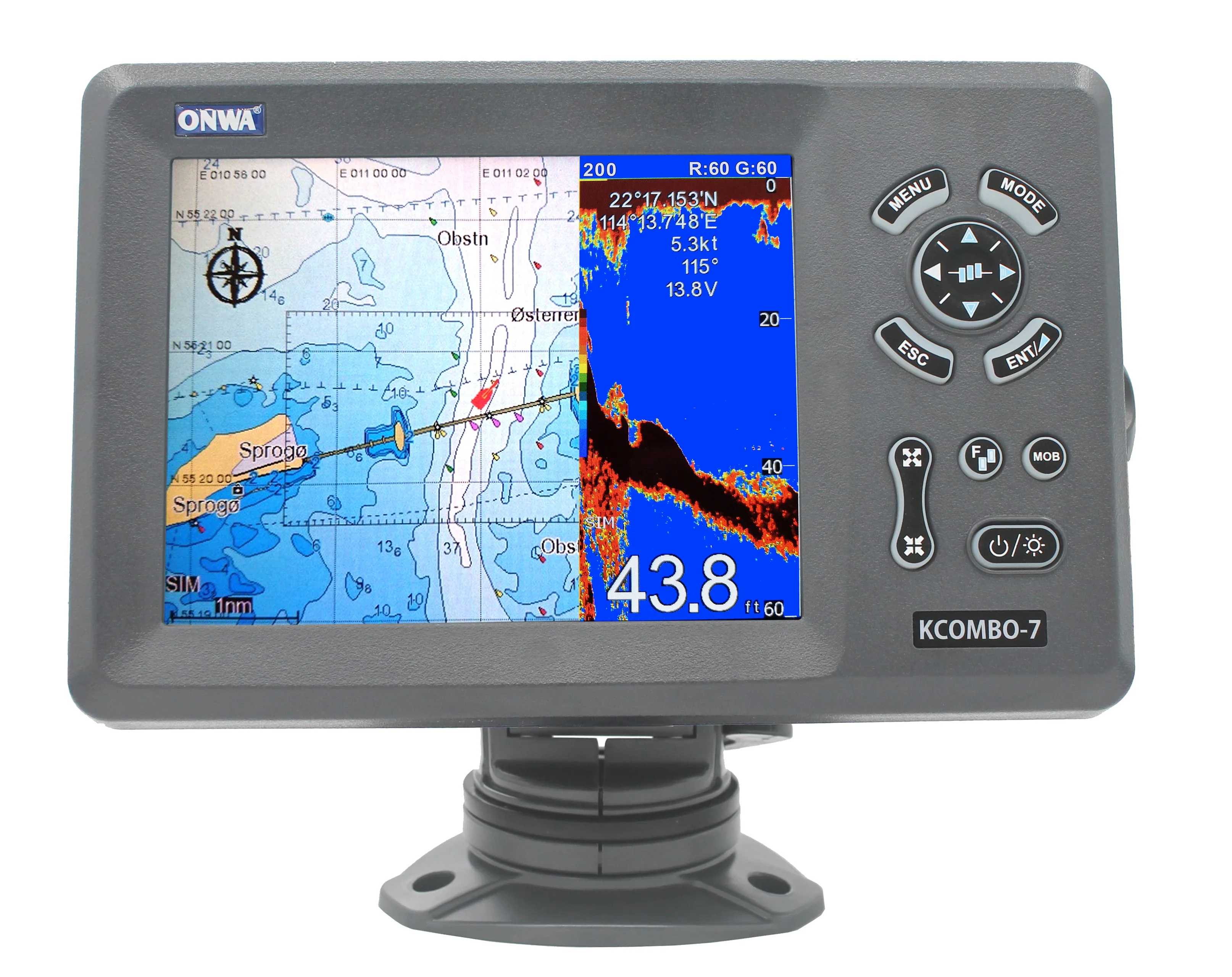 ONWA KCombo-7 7inch marine GPS fishfinder combo transducer Color LCD GPS plotter Combo with Fishfinder +FISH FINDER
