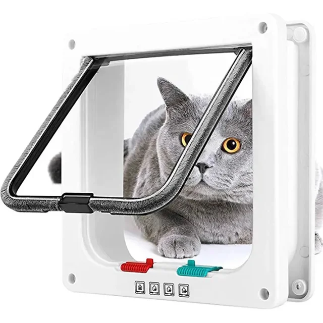 Cat Flap Door with 4 Way Security Lock ABS Plastic Gate Puppy Kitten Safety In/out Dog Cat Flap Door Kit Small Pet Supplies Cat Flap Door with 4 Way Security Lock ABS Plastic Gate Puppy Kitten Safety In/out Dog Cat Flap Door Kit Small Pet Supplies