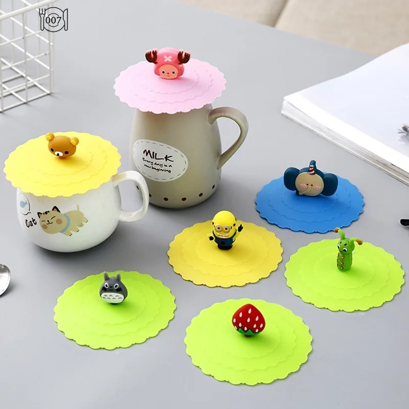 Nw Food-grade SiliconeCup Cover Cute ReusableDustproof Suction CupCover Leakproof Tea CoffeeLids Seal Cap CupAccessories