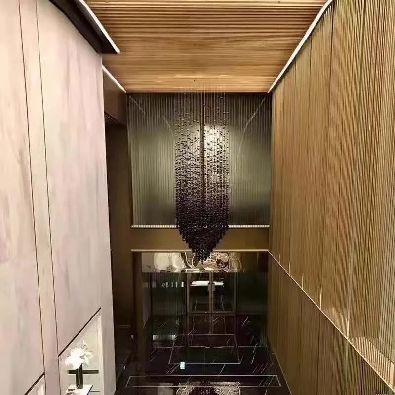 Modern Crystal Glass Chandelier Staircase Luxury Stone Chandeliers Lighting Home Decor Cristal Pendant Suspension Lamps