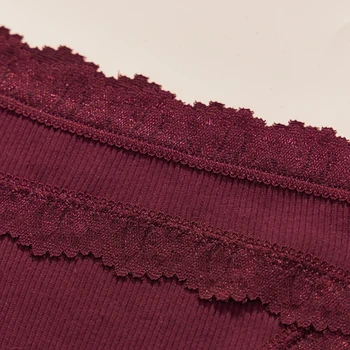 Cotton Lace Trim Women's Trousers, Mid Waist Comfortable Elastic Panties, Summer Breathable Sweat Absorbent Women's Trousers 4