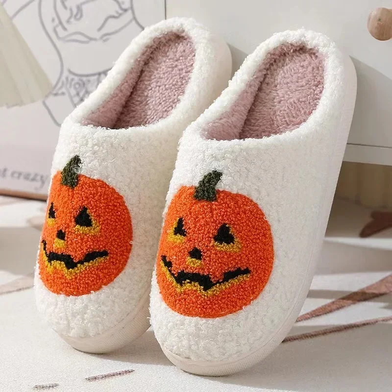 

Halloween Pumpkin Slippers Skull Cotton Slippers For Men Women Home Slip Warm Couples Indoor Plush Cotton Shoes In Winter