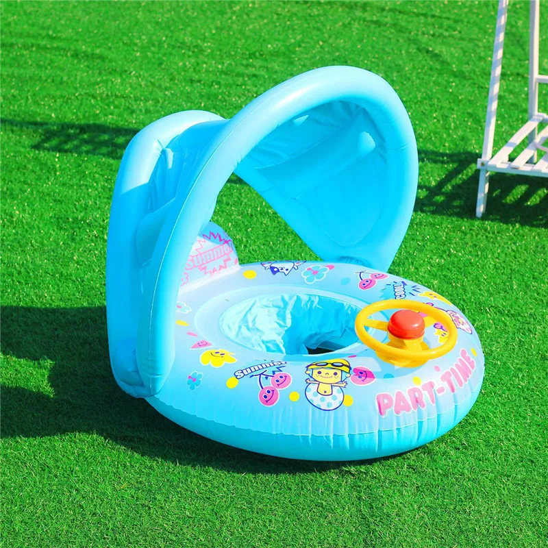 Cartoon Inflatable Baby Swim Ring Seat Floating Sunshade Toddler Swim Circle Bathtub Swimming Pool Beach Party Outdoor Water Toy 6