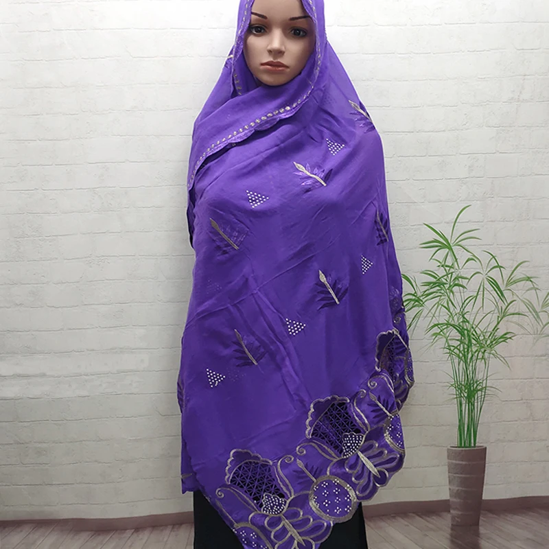 Dubai Muslim Women's Scarf Hijab Long Shawl African Cotton Headscarf otton Hats Embroidery Big Beautiful Lace Shaws