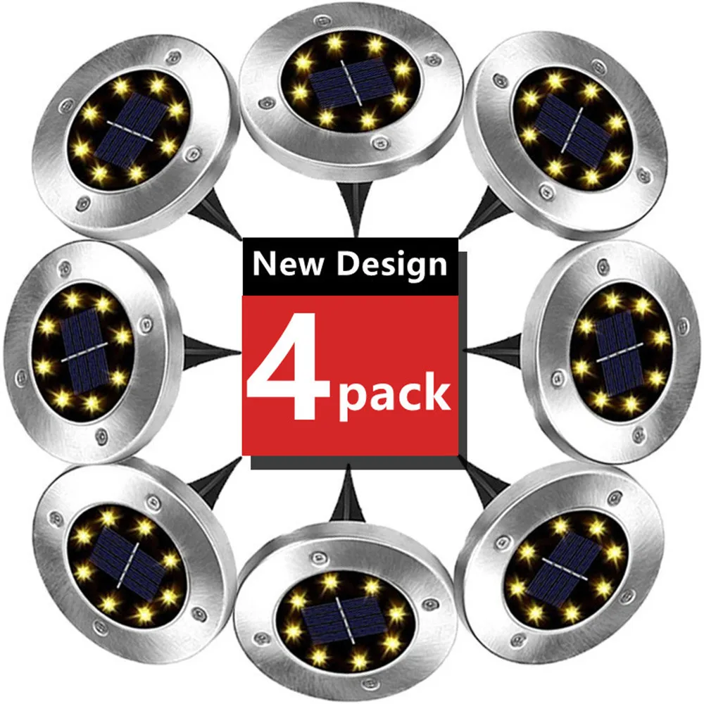 4/1Pack 8LED Solar Power Disk Light Outdoor Garden Solar Underground Light Deck Spotlight Buried Led Lamp Garden Decor solar lights,solar led lights,solar ground lights,garden lighting