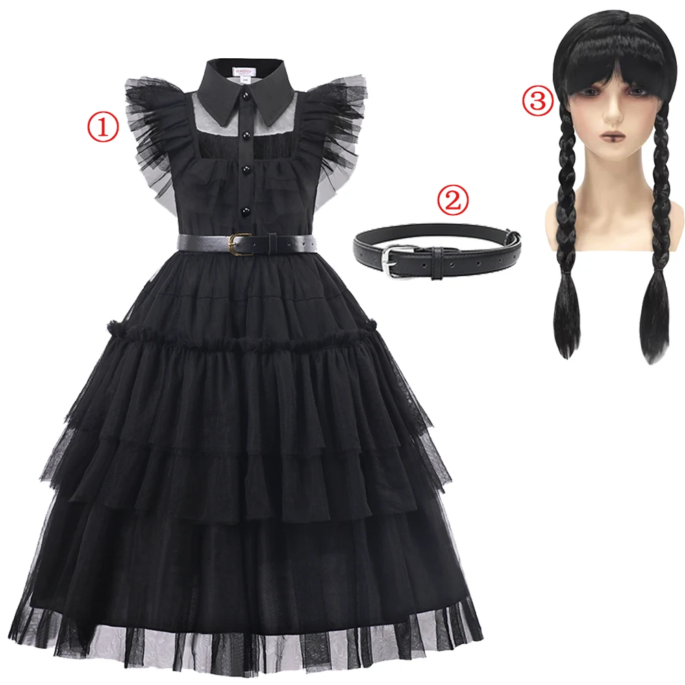 Disfraces de Halloween, vestidos de Merlina Addams para niñas