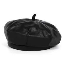 

Round Beret PU Female Autumn Winter Beanie Leisure Octagonal Cap Hat Woolen Artistic Painter Cap Adjustable Outdoor Show Fashion