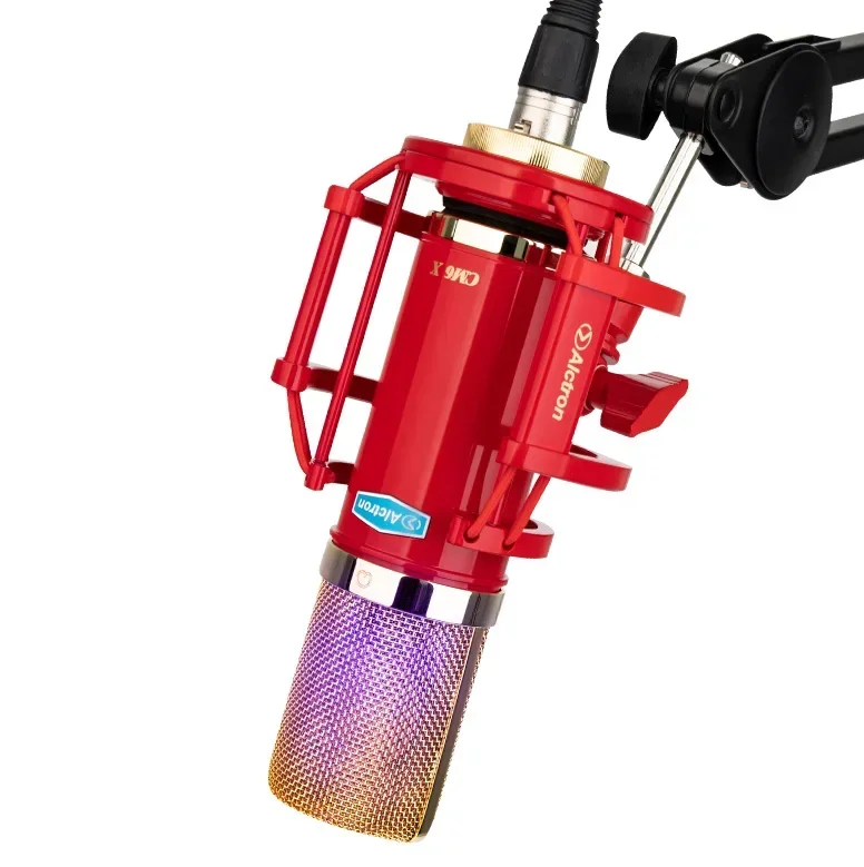 Alctron 유선 Fm 방송 헤드폰 하이 퀄리티 콘덴서 마이크, 금속 Ce 노래 기계, LED 조명 포함, 34mm 카디오이드