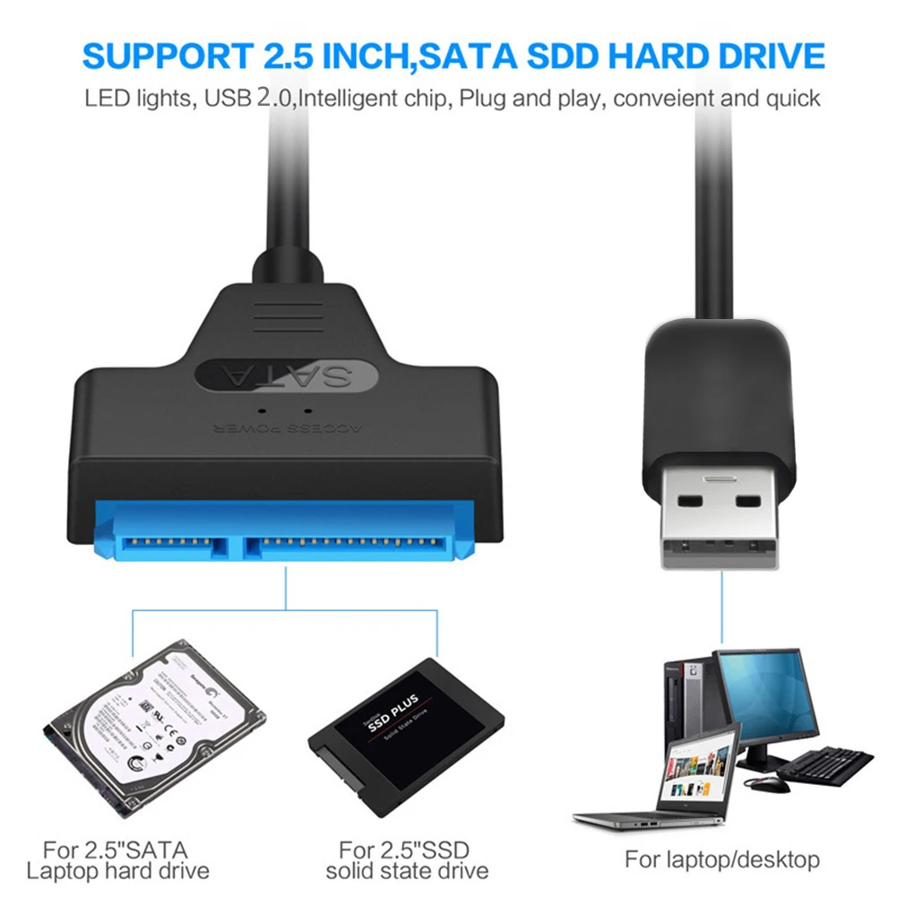 USB 2.0-SATA 22   ̺, 2.5 ġ HDD Ʈ ϵ ũ ̺, 20cm