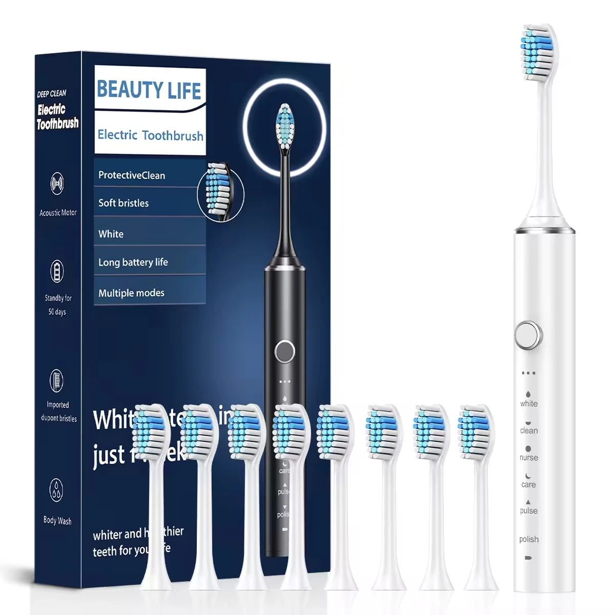 Sonic Electric Toothbrush with Soft Bristles 3 Cleaning Modes Plaque Removal USB Rechargeable 4 Brush Heads Teeth Whitening Tool