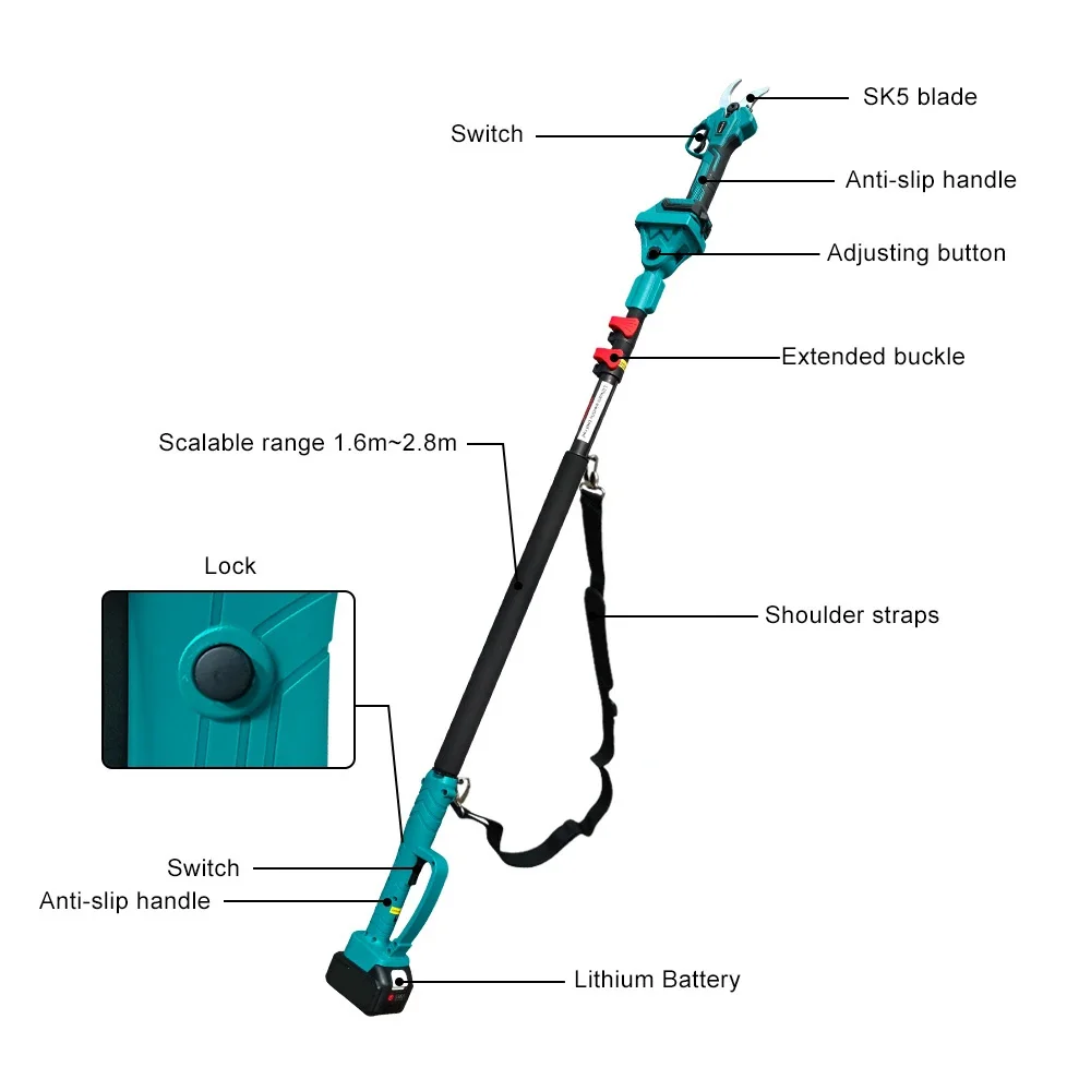 35mm Brushless Electric Pruning Shears Garden Electric Scissors Branch Pruner with 2.8m Extension Pole For Makita 18V Battery 5