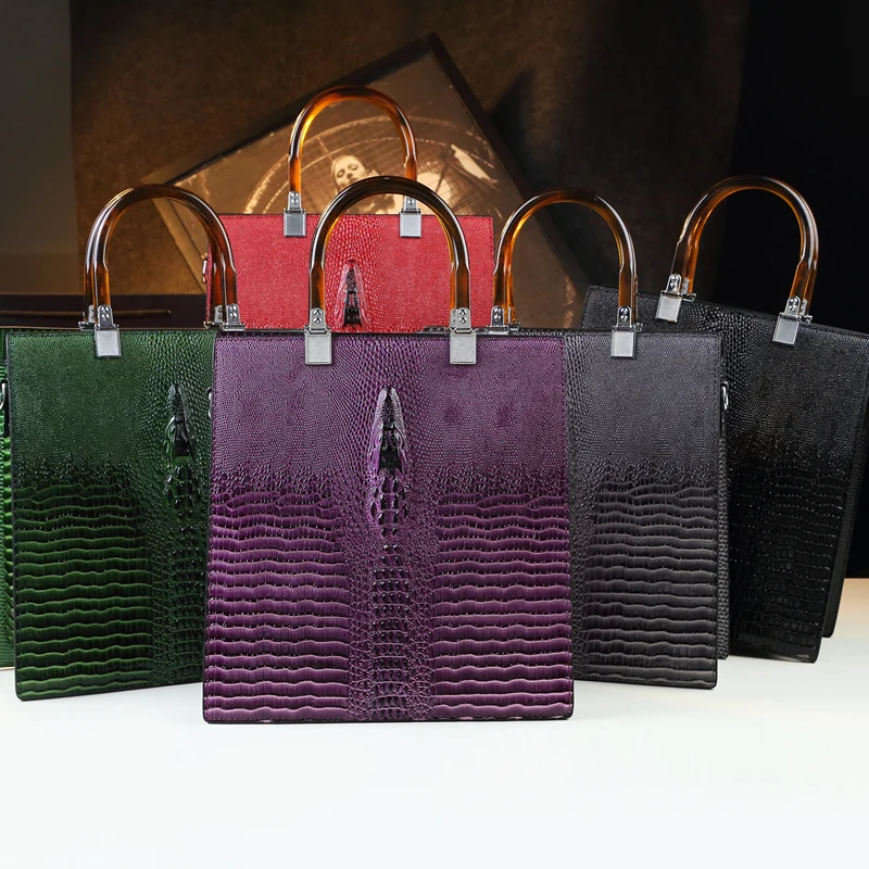 Luxury Brand Women's Bags Commuter Crocodile Pattern Leather Women Handbags  Portable Shoulder Large Capacity Vertical Tote Bag - AliExpress