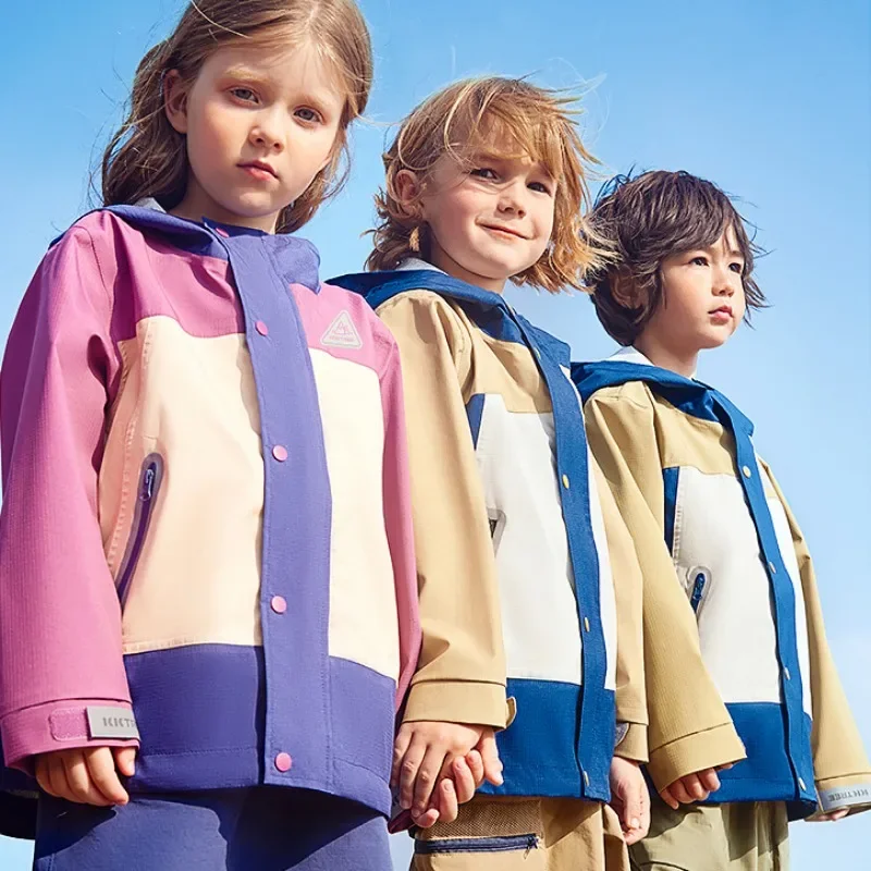 Children Fashion Hooded Outdoor Jacket Windproof Waterproof Breathable Outdoor Sports Coat Camping Hiking Jackets Outwear Parka