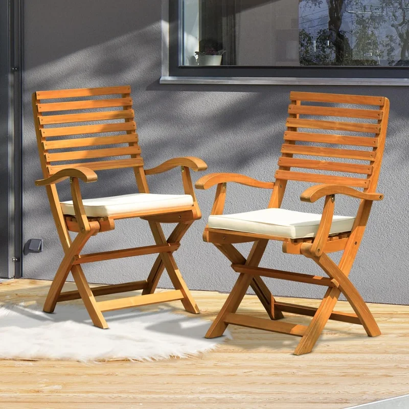 

Percy Chairs Heavy Duty 400lbs Capacity Set of 2 with Cushion, FSC Acacia Outdoor Furniture, Teak Finish, Fully Assembled, Wood