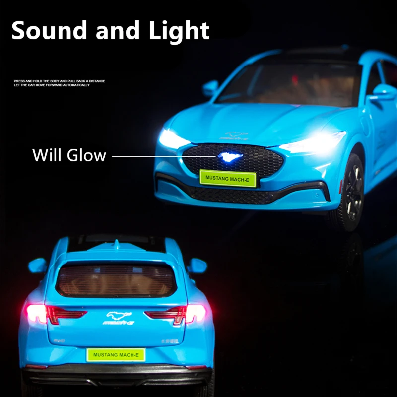 1:24 Ford Mustang Electric Horse Mach-E Alloy Sports Car Model Diecast Metal New Energy Car Model Sound and Light Childrens Gift 5