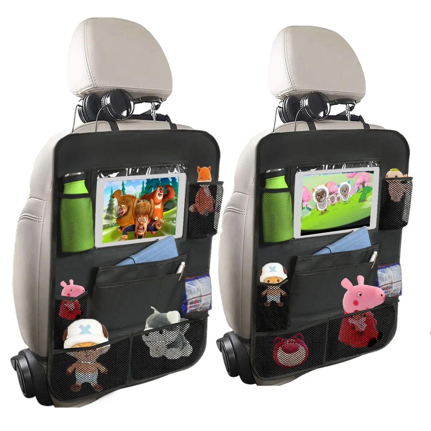 Car Seat Back Organizer Multi-Pocket Hanging Storage Bag Tablet Cup Holder Tidying Anti-Kick Mats For Kid