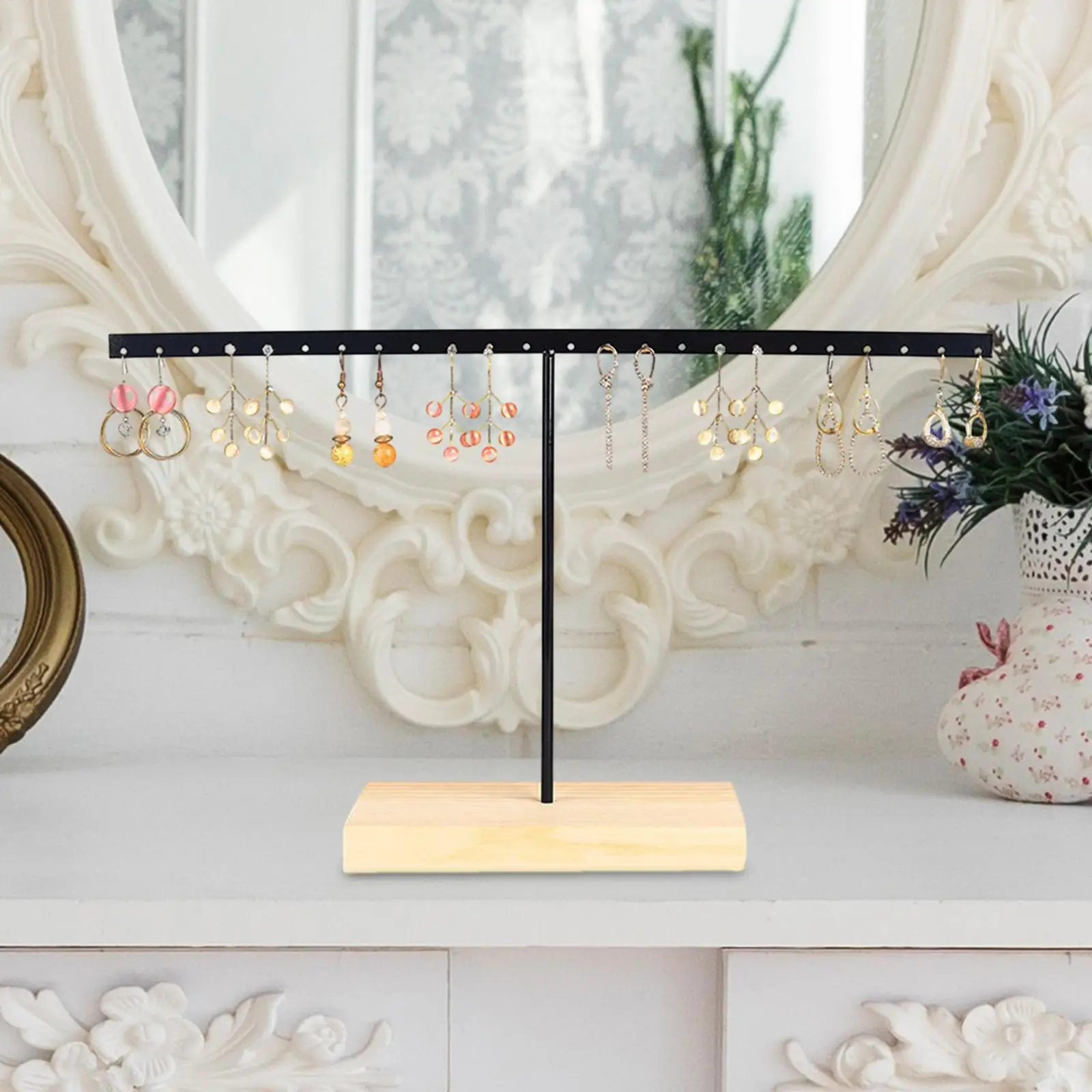 

Jewelry Organizer Metal Display Props Stable Wooden Base Earring Display Holder Stand for Watch Earrings Rings Ear Studs Shows