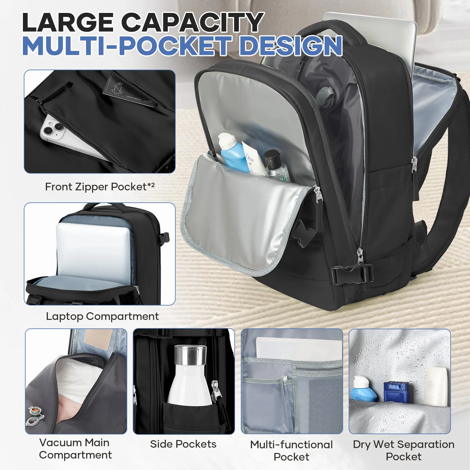 Vacuum Compression Backpack with Air Pump  Approved Airlines, Men Women Travel Backpack, Vacuum Storage Business Laptop Work Bag