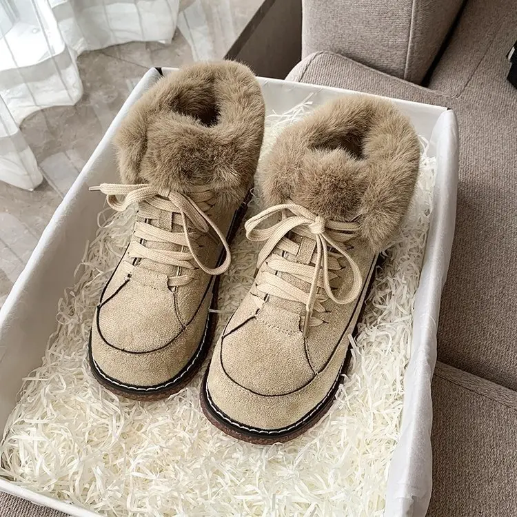 

Boots Women New 2023 Lace Up Luxury Designer Female Shoes Winter Footwear Round Toe Australia Rubber Low Rock Fashion Lolita Lad