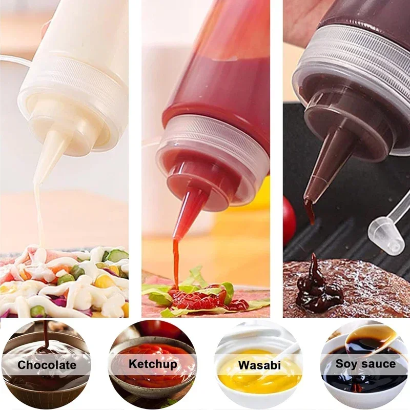 1Pcs 120ml-1000ml Plastic Condiment Squeeze Bottles Multipurpose Squirt Bottles Containers For Sauces Ketchup BBQ Syrup Oils