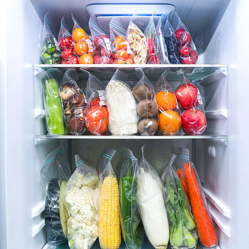 Reusable Zipper Bag Stand Up Zip Shut Plastic Freezer Bag Fruit Vegetable Ziplock Kitchen Food Storage Organizer Pouch