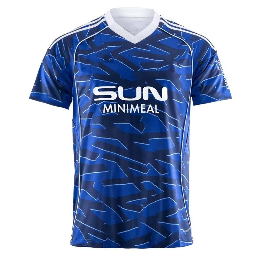 25-26 Mens Schalke 04 홈 축구 티셔츠 청소년 Sportwear 대형 훈련 축구 유니폼 모토 통기성 유니섹스 저지 티
