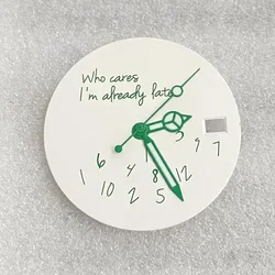Sleek 28.5mm DIY Watch Dial - Bold 'It's Already Late' Design (No.07 white green)