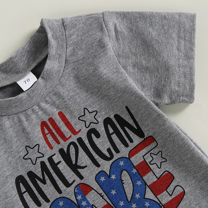 

4th of july Baby Girl Outfit Letter Print Short Sleeve T-Shirt Shorts Headband Set Independence Day Clothes