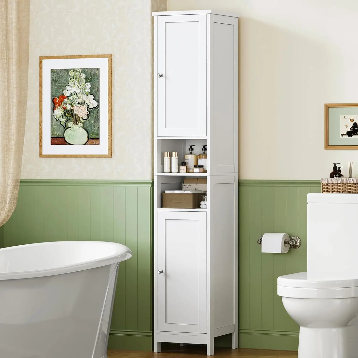 67" Tall Bathroom Cabinet with Adjustable Shelves and Doors, Narrow Bathroom Storage Cabinet