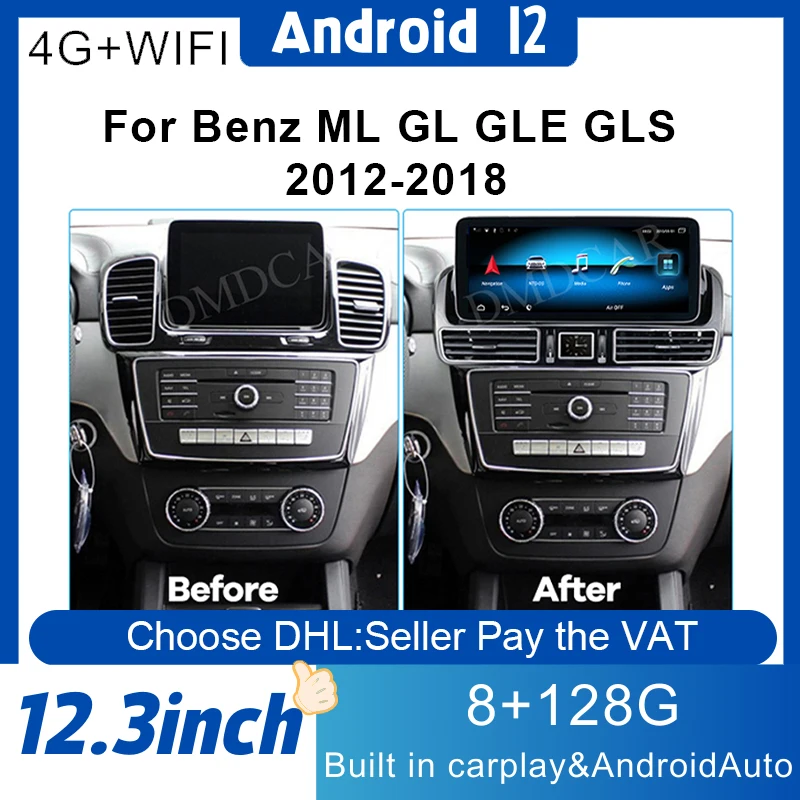 

Автомобильный мультимедийный плеер, Android 12, для Mercedes Benz ML GL GLE GLS W166 2012-2018, GPS-навигация, ЖК-экран Carplay AndroidAuto