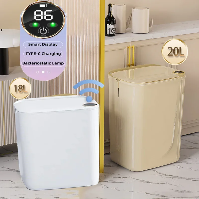 

With Bathroom Automatic Garbage Smart Trash Display Bin Wastebasket for Dustbin Can Kitchen Type-c Sensor Induction