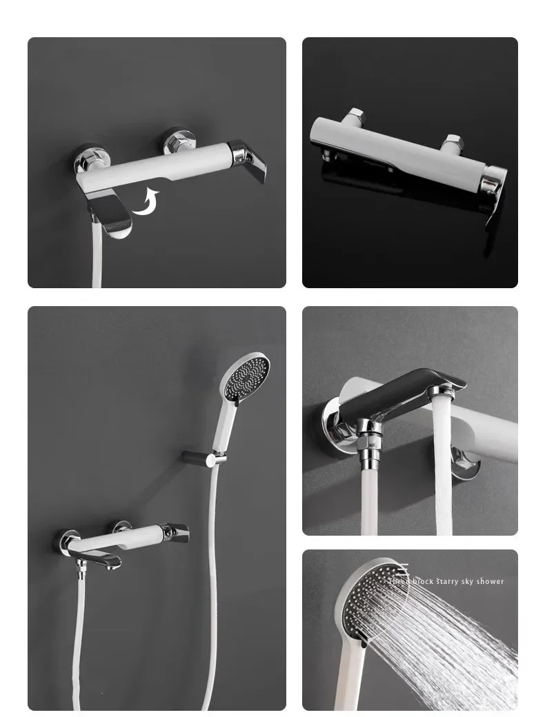 Description Picture 3 of itemChrome White Bath and Shower Faucet Set Wall Mounted Brass Bathtub and Mixer White Bathroom Taps Brass