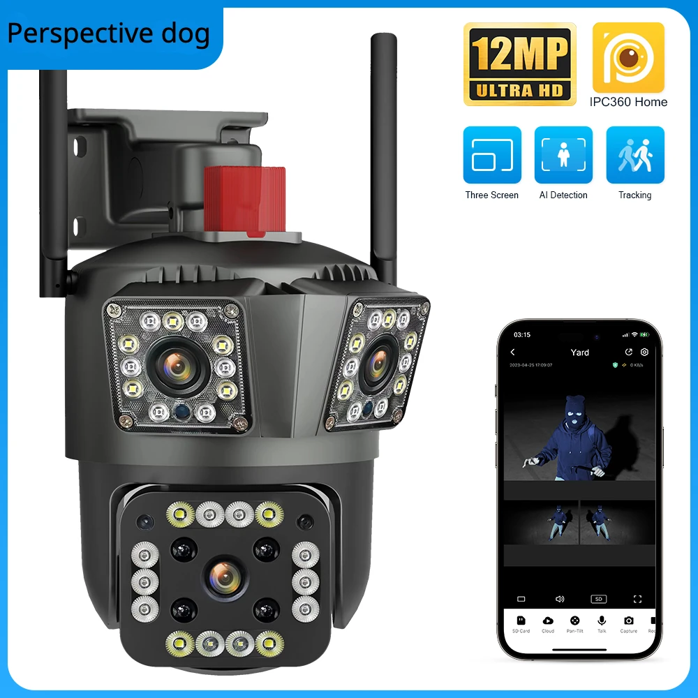 12MP high-definition 6K WIFI IP camera outdoor automatic tracking pan tilt four lens three screen waterproof safety systemcamera 12mp 4k poe high speed dome ptz ir 300m ip camera hikvision protocol 4g sim card outdoor color automatic tracking 8mp ip camera