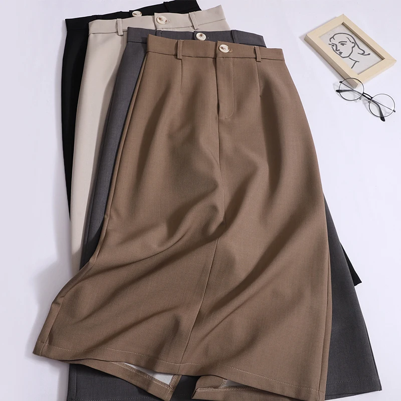 

Платье женское средней длины, элегантная простая офисная одежда с разрезом, модная однотонная прямая юбка, весна-лето 2024