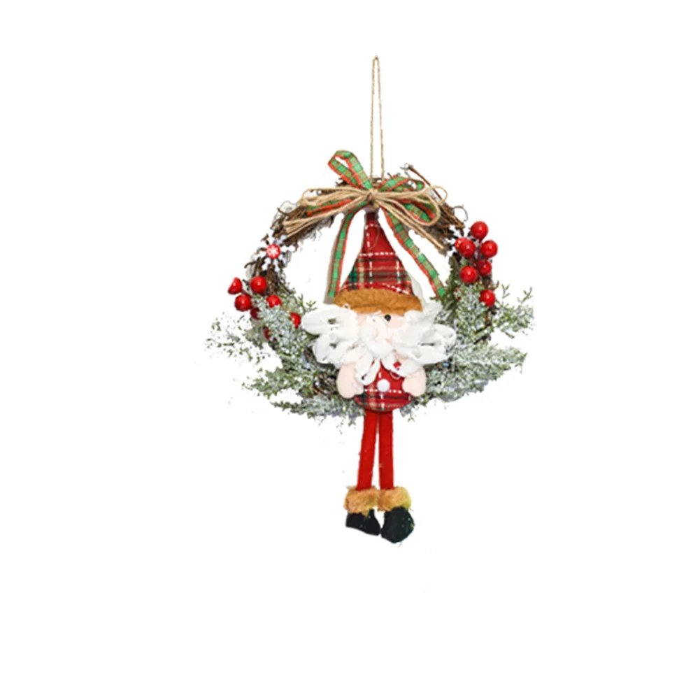 thumbnail image 1 of Adornos navideños para puerta, corona de reno, muñeco de nieve y Papá Noel, decoración navideña rústica para árbol de Navidad, 1 of 5