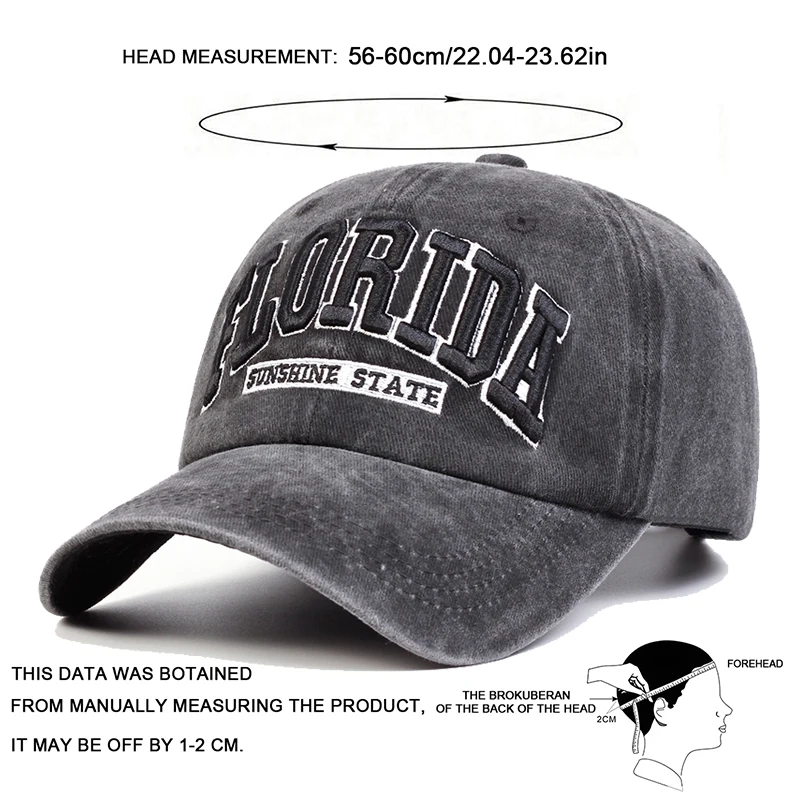 Unisex FLORIDA Letter Embroidery Wash Baseball Caps Spring and Autumn Outdoor Adjustable Casual Hats Sunscreen Hat 6