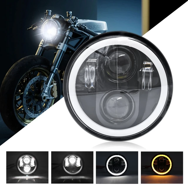 5,75 LED Scheinwerfer, 5-3/4 motorrad Scheinwerfer mit Weiß Halo DRL für  Harley Sportster Eisen 883 Dyna Street Bob - AliExpress