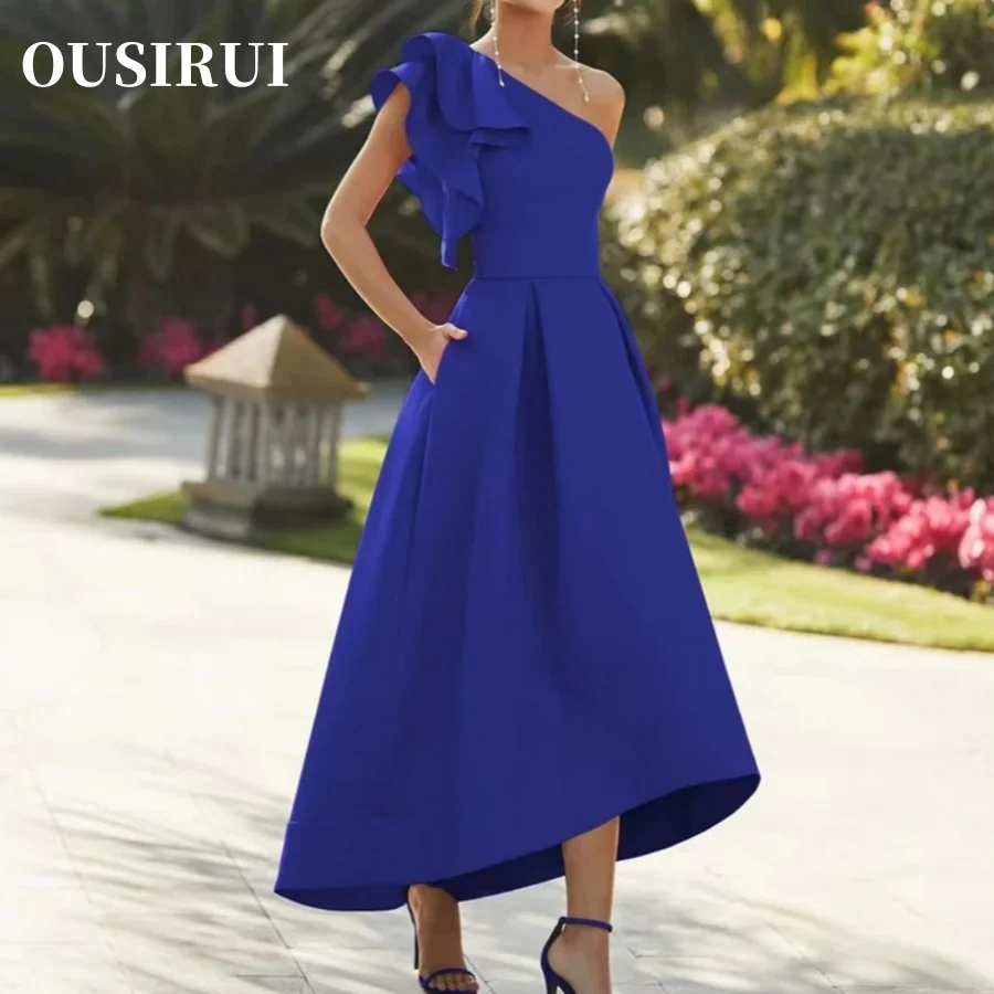 Prom Dress Formal Occasion Dresses Ruffles One Shoulder Pure Color Made Cocktail Dresses for Women Wedding Party Elegant