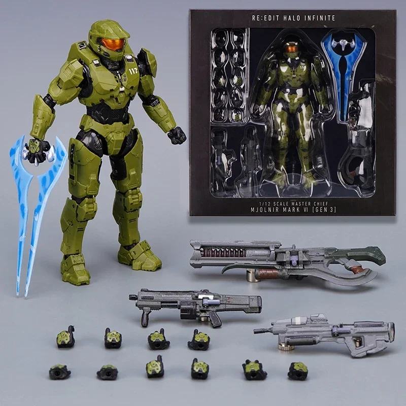 Halo Master Chief 애니메이션 피규어, Mjolnir Mark VI Gen 3, 1/12 PVC 조각상 모델, 인형 책상 수집 장식 장난감 선물, 18cm