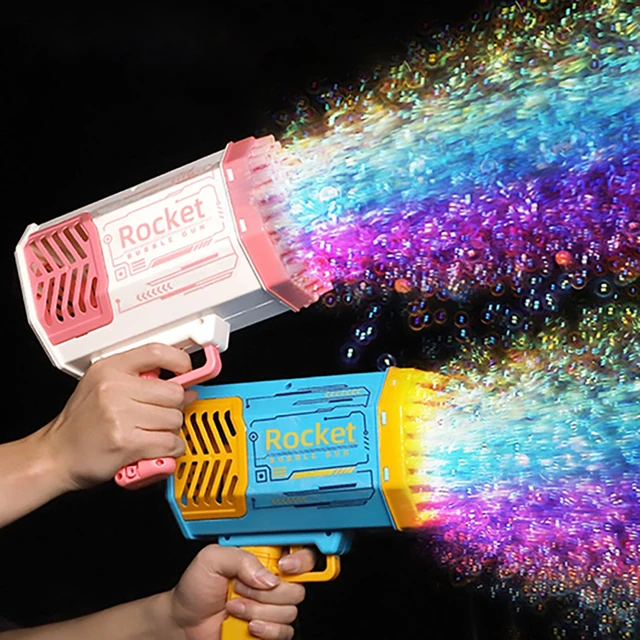 Fun Little Toys 14 Pcs Bubble Machine Gun with 64 Holes & Lights, Pink  Bazooka Bubble Gun for Kids Adults Bubble Blower Machine Gun with Hand held