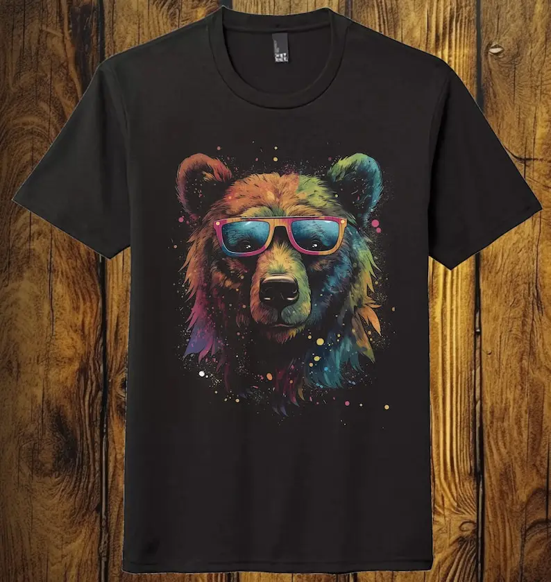 

Rainbow Bear Splatter Graphic Shirt Black Unisex Soft