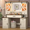Farmhouse Vanity Desk with Mirror and Lights, Charging Station&Storage Drawers & Sliding RGB Cabinets, 45.9" Makeup Vanity Table 1