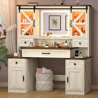 Farmhouse Vanity Desk with Mirror and Lights, Charging Station&Storage Drawers & Sliding RGB Cabinets, 45.9" Makeup Vanity Table 1