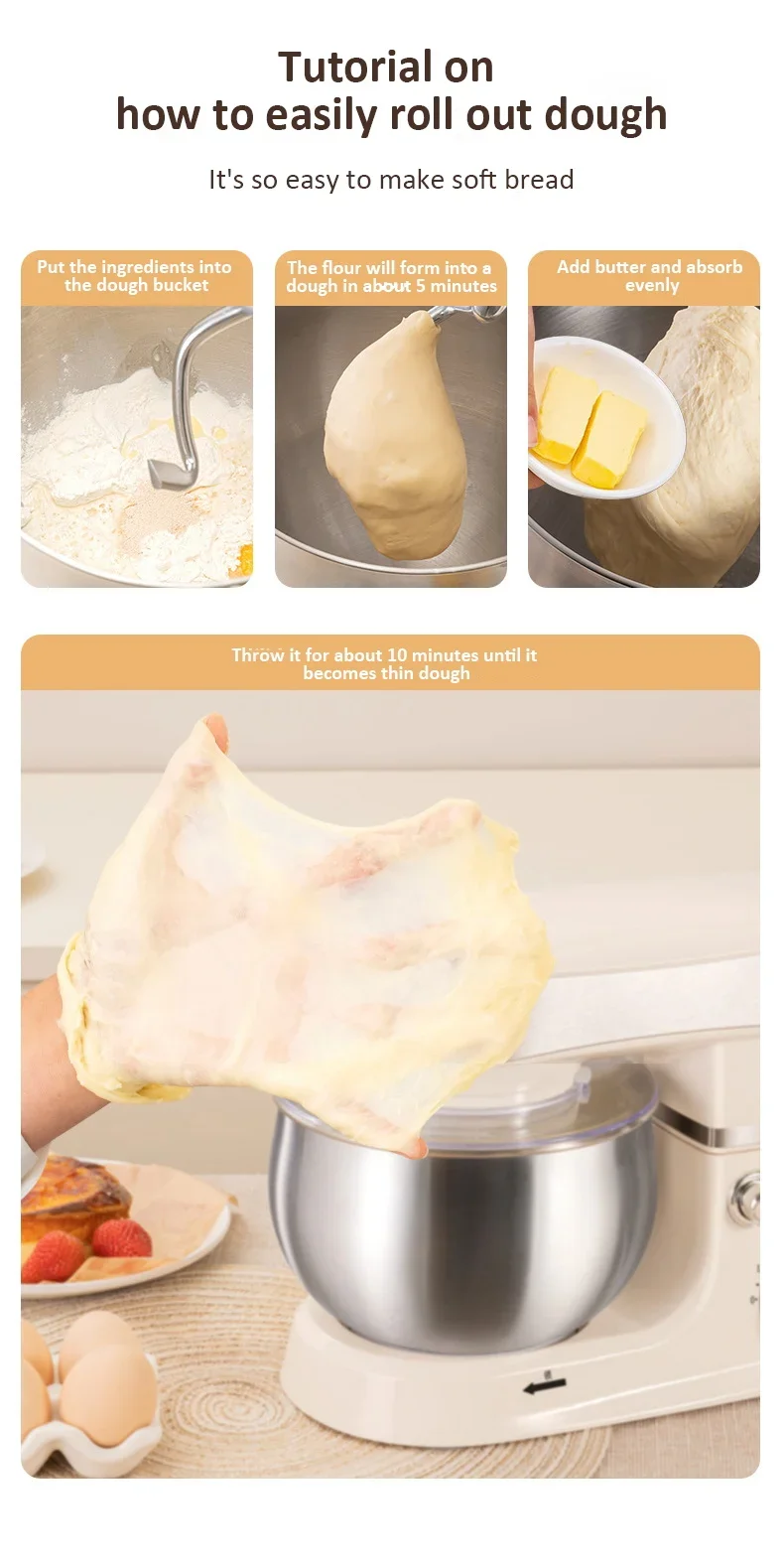 3-IN-1 Electric Stand Mixer 6-Speed with Pulse Button, Dough Hook, Beater, Whisk for Home Cooks Food Beater Electric Food Mixer